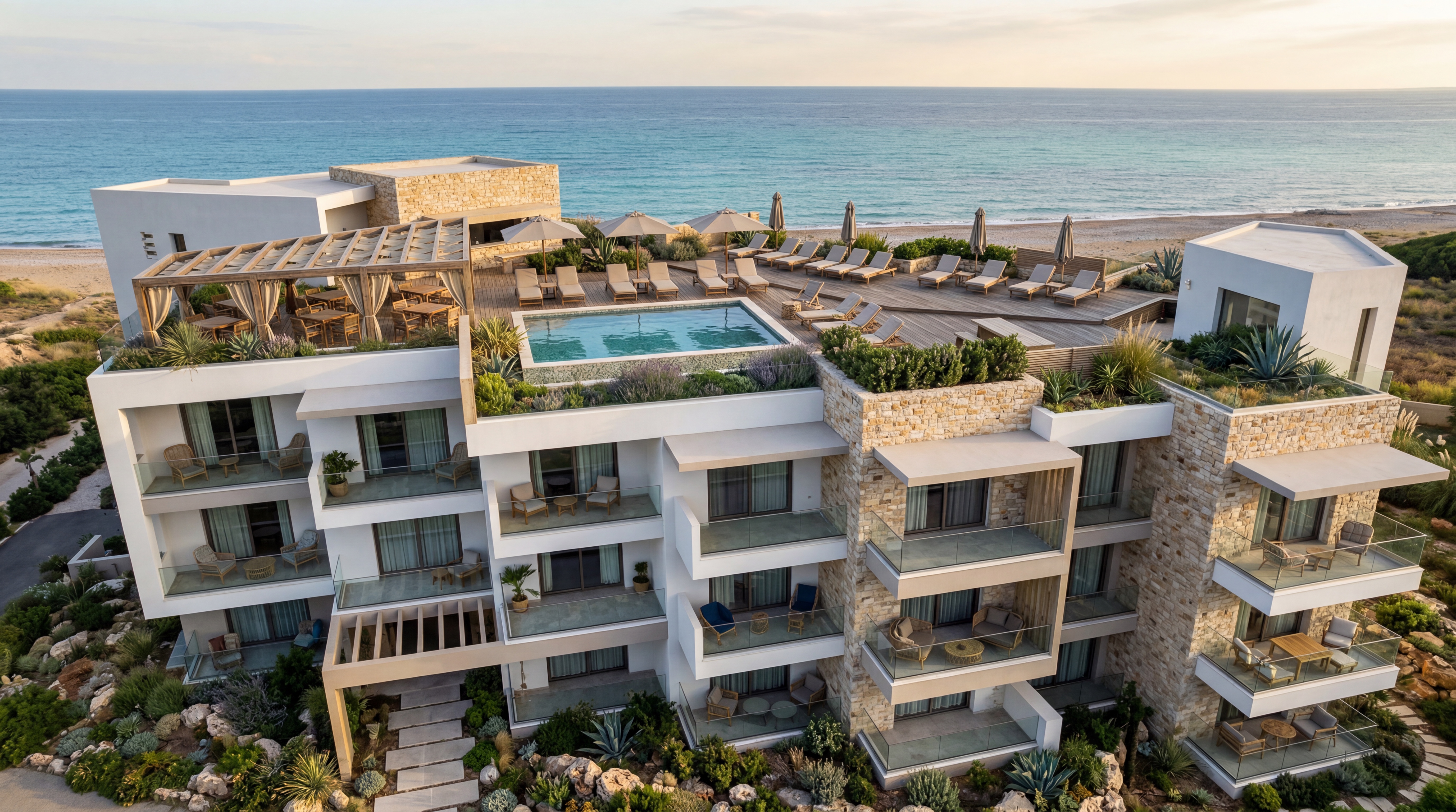 Outdoor pool concept for Kavi Beach hotel guests